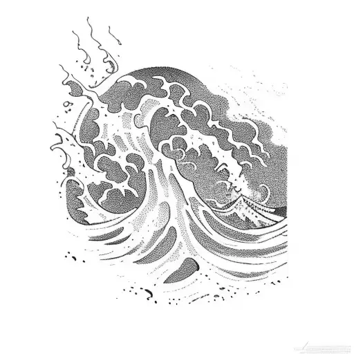 A Minimalist Tattoo Of A Wave Crashing Against A Karate Symbol