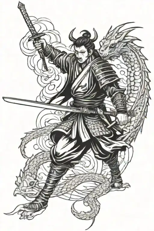 Samurai With Sword And A Dragon De La Muerte
