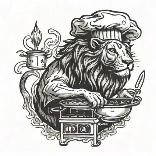 A Lion Wearing A Chef's Hat Cooking On A Grill