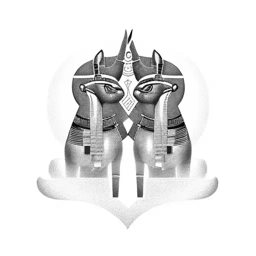 Nefertiti And Bastet Surrounded By Ancient Egyptian Hieroglyphs