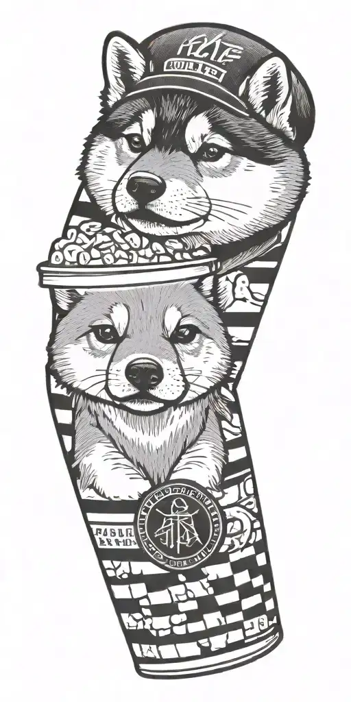 A Blackwork Tattoo Of A Shiba Inu Wearing A Shake Shack Uniform