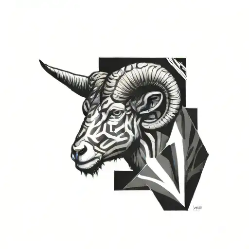 Aries In Left Side Realistic And Right Side Geometric Style