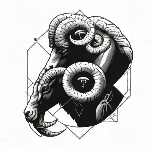 Aries Left Half Realistic Style And Right Half Geometric Style