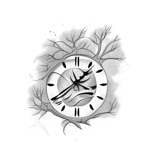 A Clock Growing Inside The Roots Of A Tree