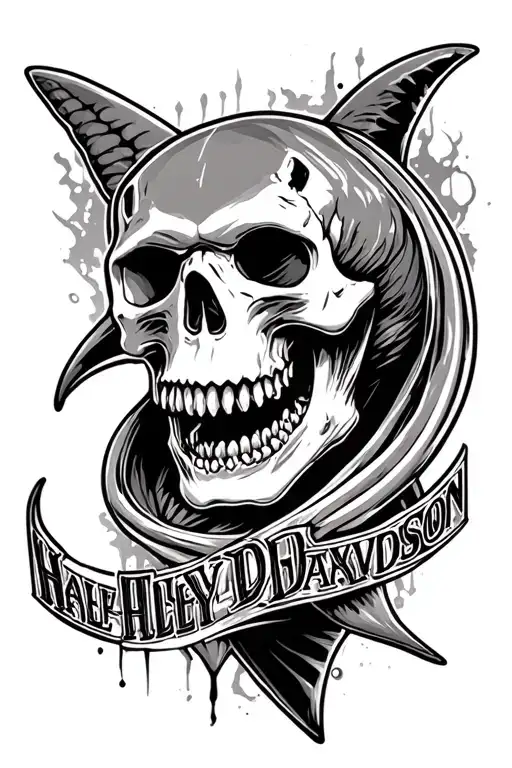 Skull Great White Shark Grim Reaper Harley Davidson
