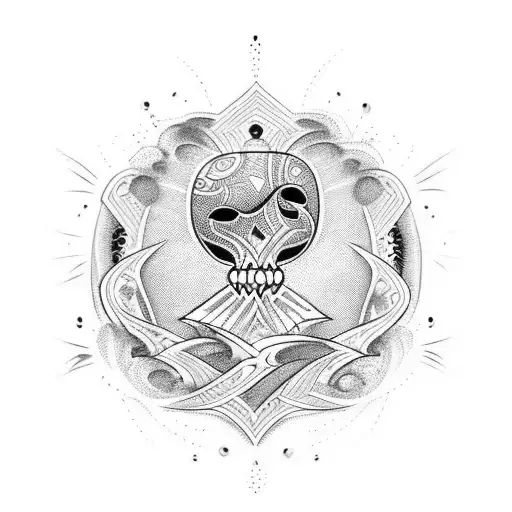 A Hawaiian-inspired Tribal Design With Ocean Waves And A Car Silhouette