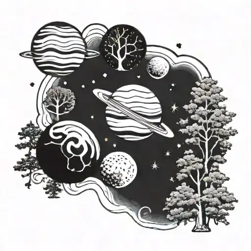 Trees And Planets Galaxy Space
