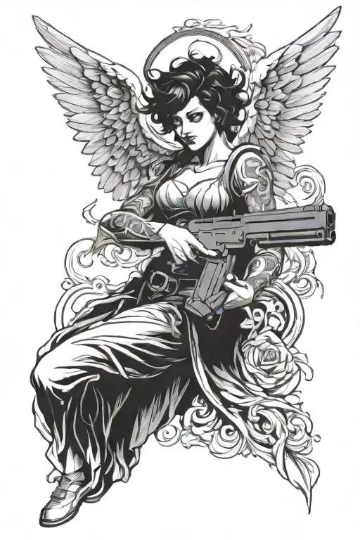 Angel Descending With Gun In Hand And Punk Style