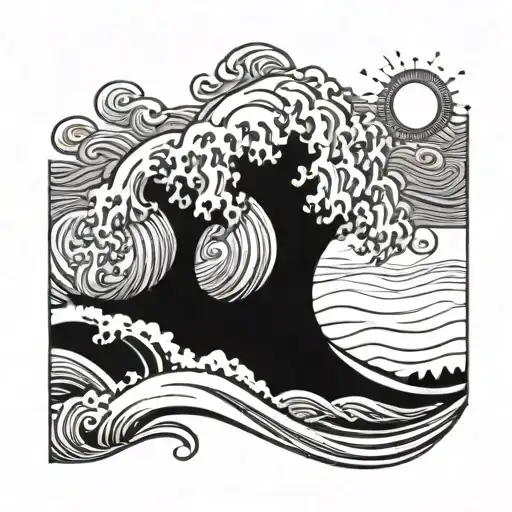 Sea Wave And Sun Rising