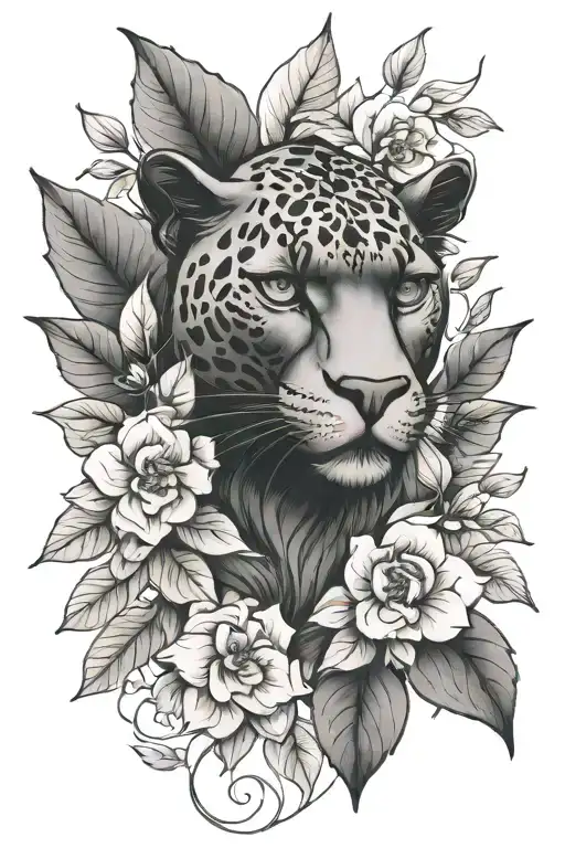 Mean Panther Hidden In Hawthorne Flower Large Black Leaves