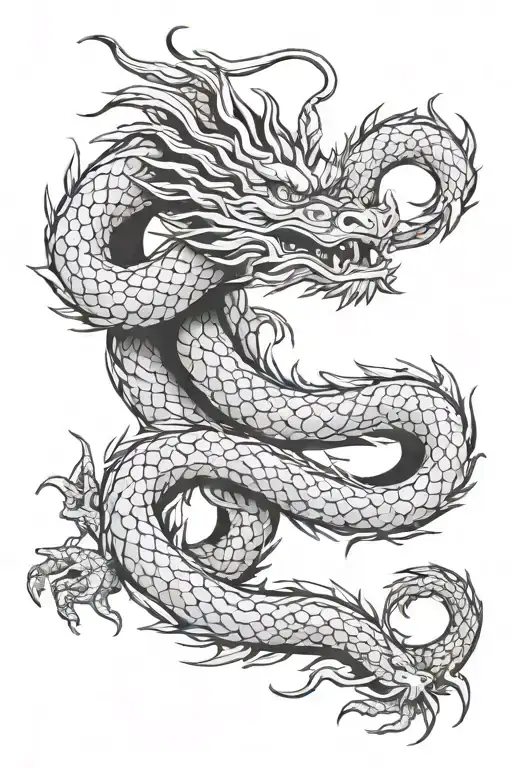 Chinese Dragon Wrapped Around The Jing Yang Character