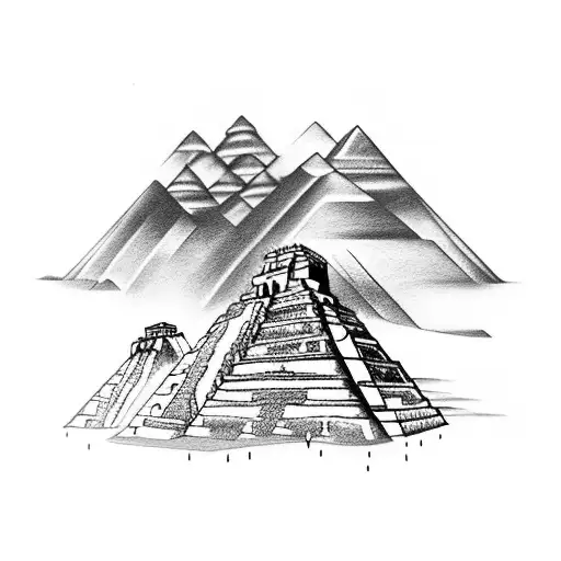 Inca And Mayan Pyramids Merging Into A Futuristic Cityscape