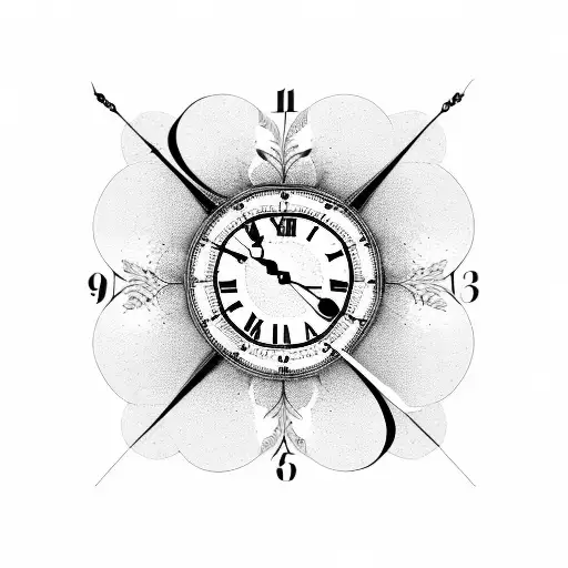 Clock With Roman Numerals Surrounded By A Wreath Of Flowers