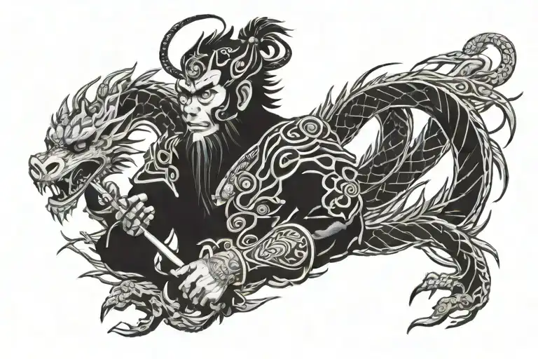 Monkey King With Two Dragons