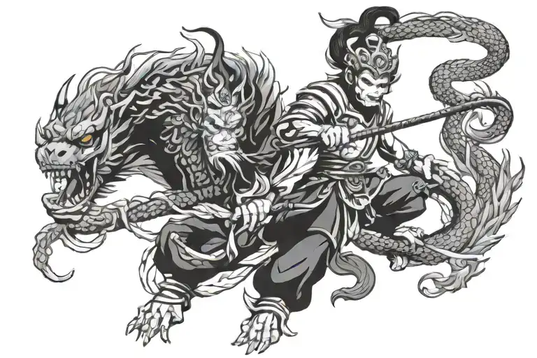 Monkey King With Two Dragons