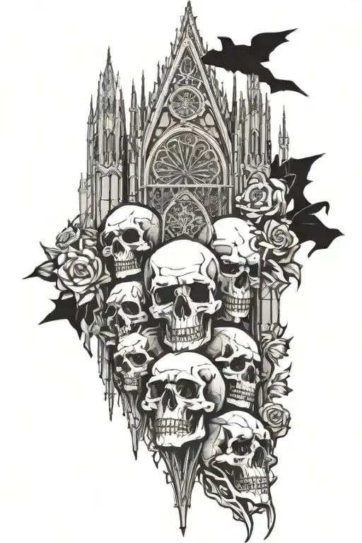 A Gothic Cathedral With Stained Glass Windows Depicting Skulls
