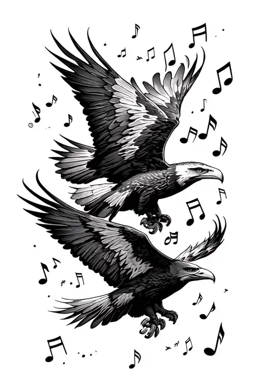 Eagles Flying And Music Notes Floating
