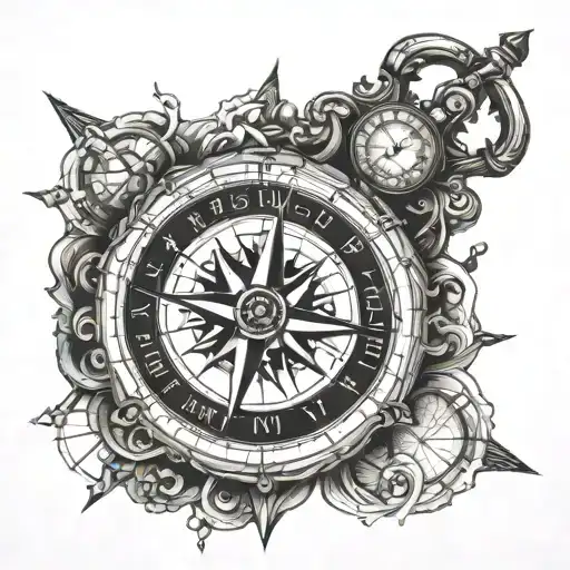 Compass Mixed With Clock All In One