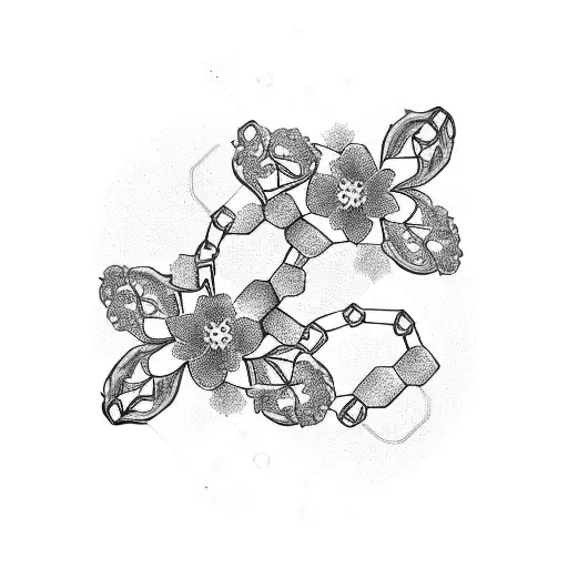 Dna Chain With Cherry Blossom Sorrounding