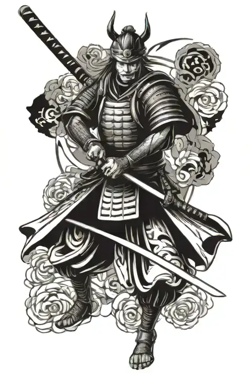 Samurai With Katana Swords Drawn