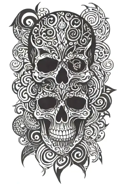 Tribal Skull Surrounded By Tribal Patterns