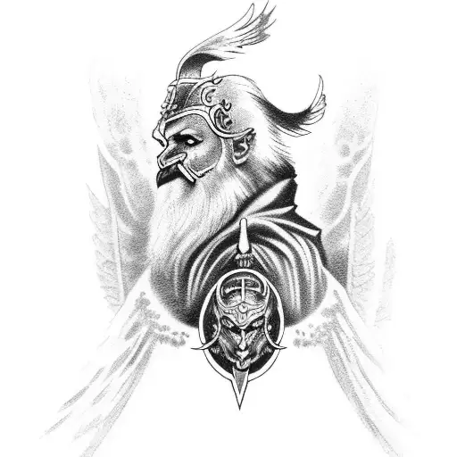 Odin Con Cuervos Lobo Y Valkunt