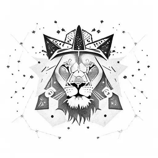 Lion With A Celestial Crown And A Cross Made Of Constellations