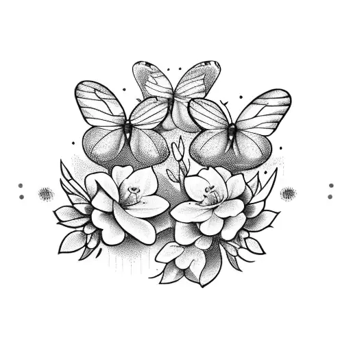 3 Butterflies With Flowers And A Cancer Sign