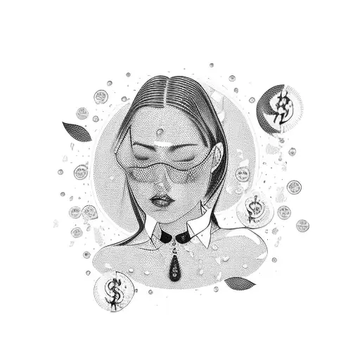 A Tattoo Of A Hot Girl Surrounded By Money Raining Down On Her
