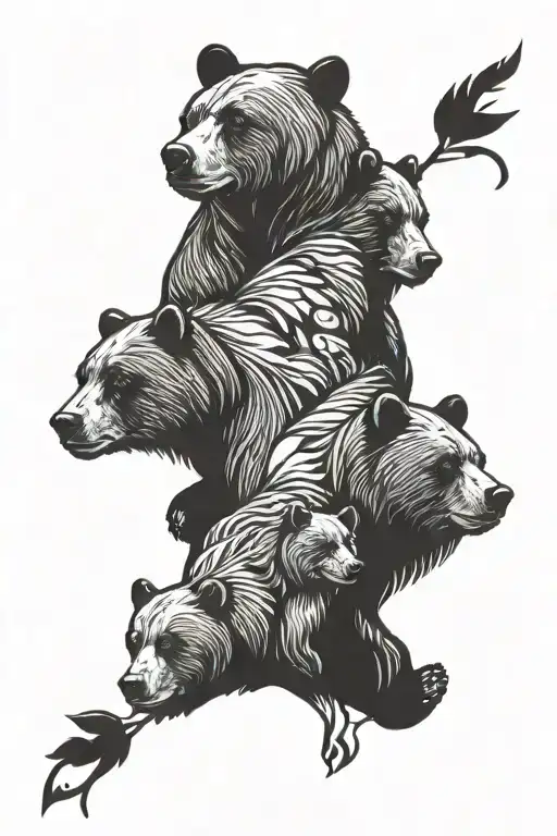 Bear Family With Three Cubs