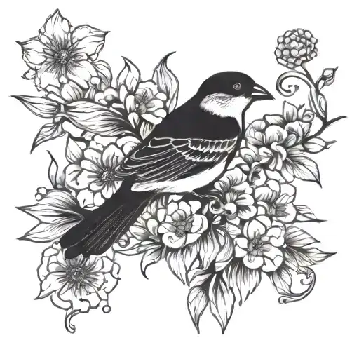 Bird And Flowers
