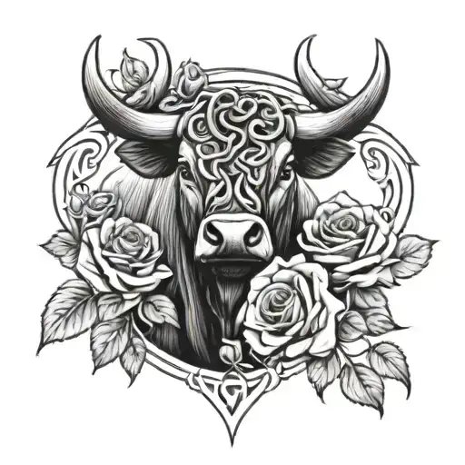 Beautiful Bull Celtic Knot Surrounded By Roses