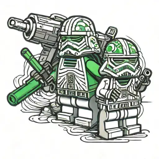 Lego Star Wars Tattoo With Lightsabers Blue And Green The Minifigure Is Not A Star Wars Figure