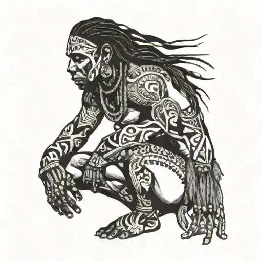 Half African Half Native American Man In Loin Cloth Sitting In Indian Style