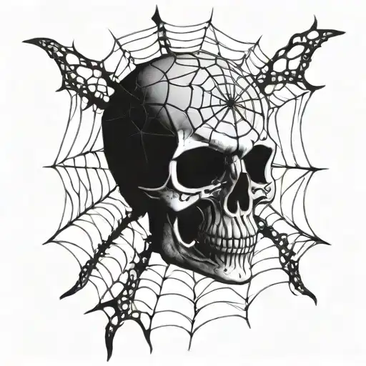 Skull Front Of Spider Web Design
