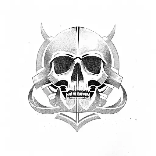 Military Helmet Adorned With Rock And Roll Symbols And A Skull