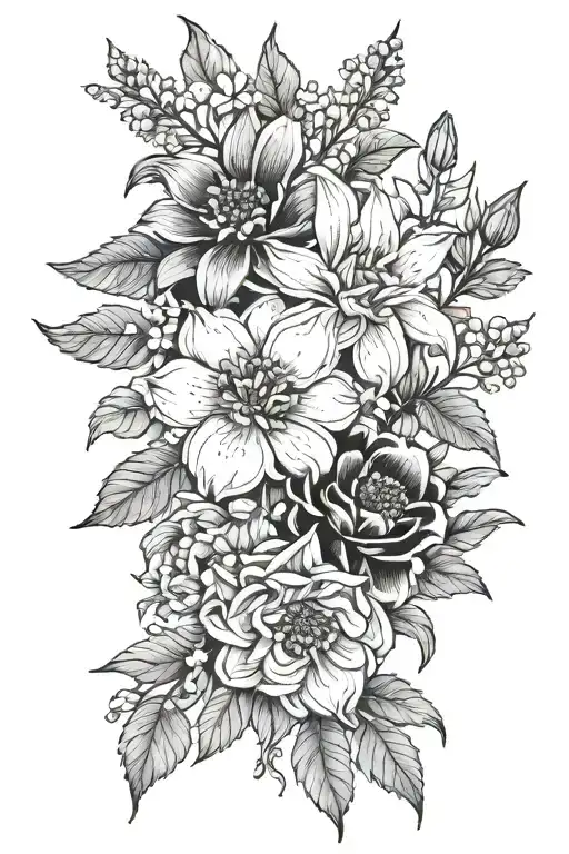 December And June Birth Flower Bouquet Fine Line