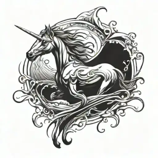 Horse Surrounded By Dolphins