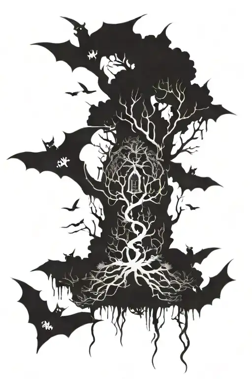 Poison Tree With Bats Flying