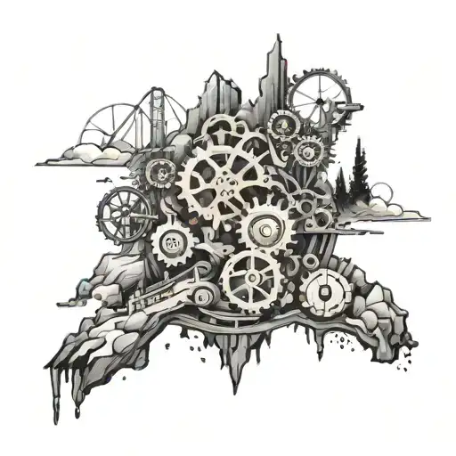 Intricate Gears And Tools Forming A Mountain Scene