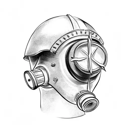 Military Helmet With A Gas Mask