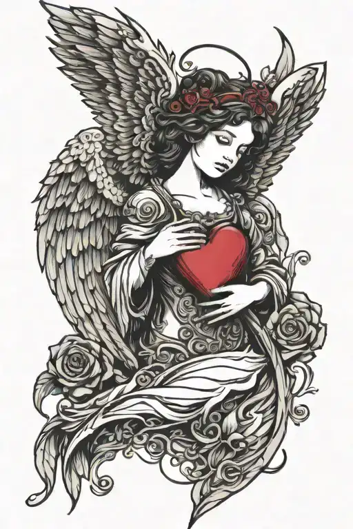 Black Angel With Red Heart