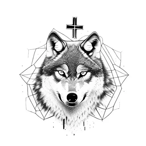 A Wolf With A Cross On His Head
