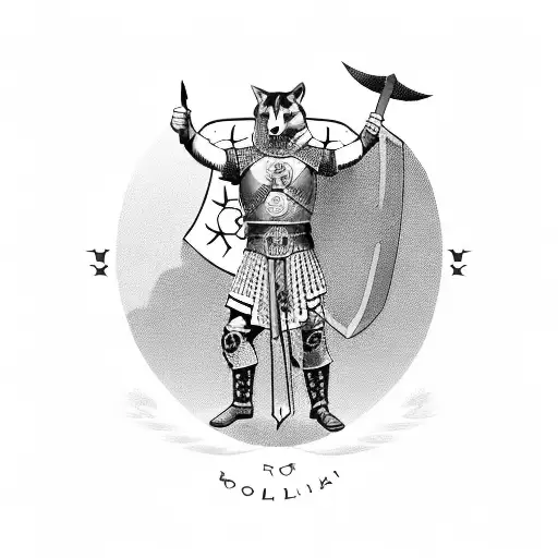Roman Soldier Holding A Shield With A Wolf And Owl Emblem
