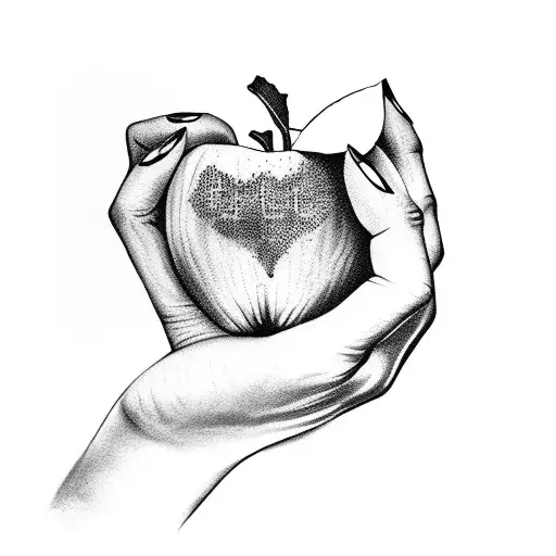 Woman's Hand Holding Bitten Apple Snake Wrapped Around