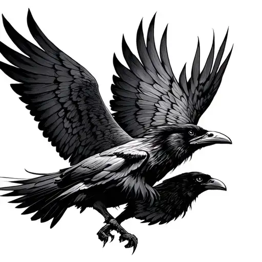 Odin And Raven Flying
