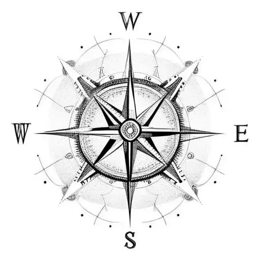 A Blackwork Tattoo Of A Compass With Numbers And Mathematical Symbols Surrounding It