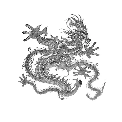 Eastern Chinese Dragon Comimg Out Of A Rift As If It Is Breaking Away From Heaven