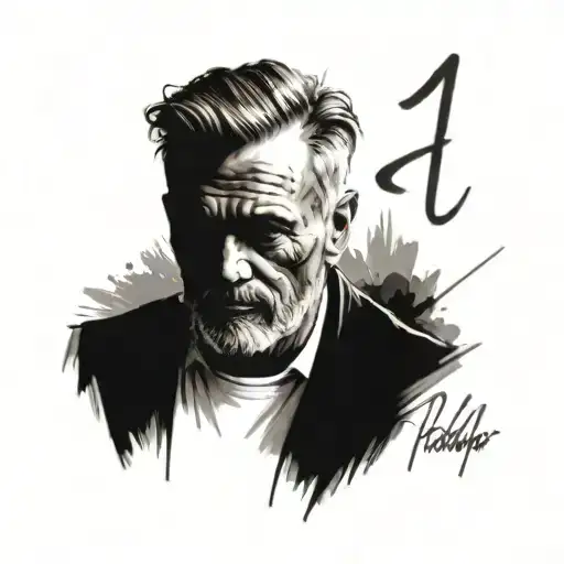 A Realistic Portrait Of Your Father's Face With His Name And Birthdate Incorporated Into The Design