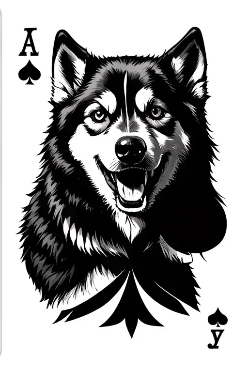 The Ace Of Spades Where The Spade Follows The Outline Of A Howling Husky